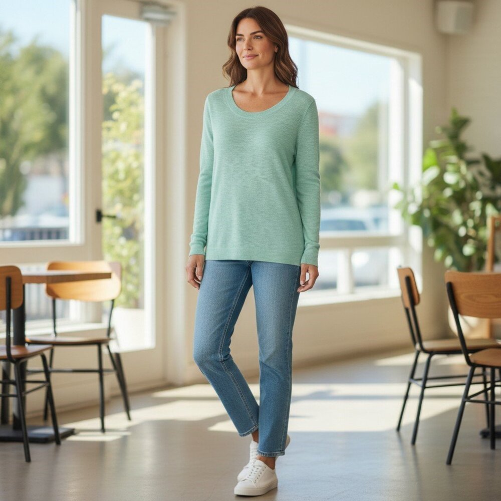 J.Crew  Mint Green Long Sleeve Top Lightweight Knit Petite Small